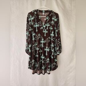 Mint and Brown Cross Pattern Women's Tunic